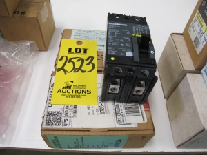 LOT (2) BREAKERS, CIRCUIT TYPE, 100 AMP RATING, 600VAC/250VDC VOLT RATING, 2 POLE, THERMAL MAGNETIC KIND. MOLDED CASE, HIGH INTERRUPTING STATEMENT VENDOR IS AUTHORIZED MFR REPRESENTATIVE DOCUMENT MCCB IS DIRECTLY TRACEABLE TO MFR, PART # FHL26100 (W-44) LOADING & HANDLING FEE $5-